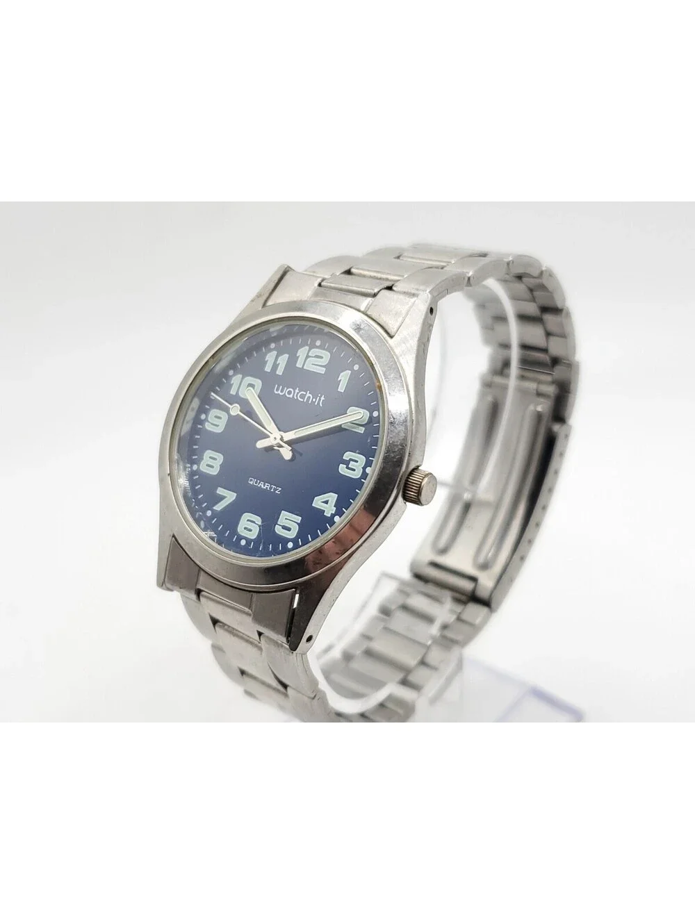 Watch-it Watch Mens New Battery Blue Dial Silver Tone 35mm